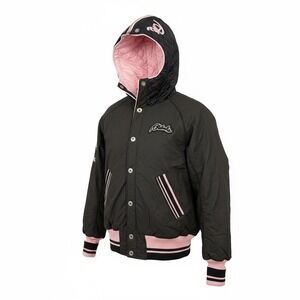 Akdmks Vintage Black Pink Quilted‎ Hooded Bomber Jacket Varsity Style Women's M